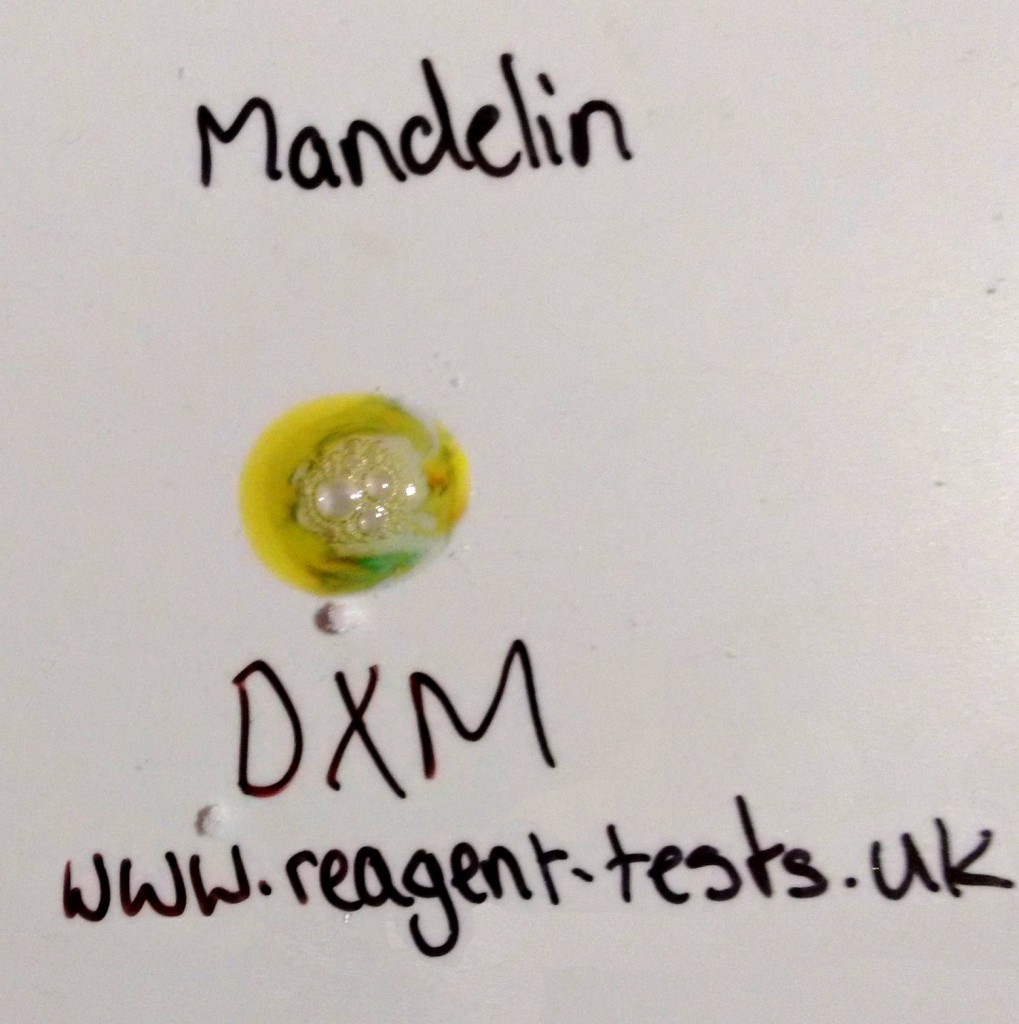 Mandelin test results for DXM, ibuprofen, sugar and modafinil Reagent